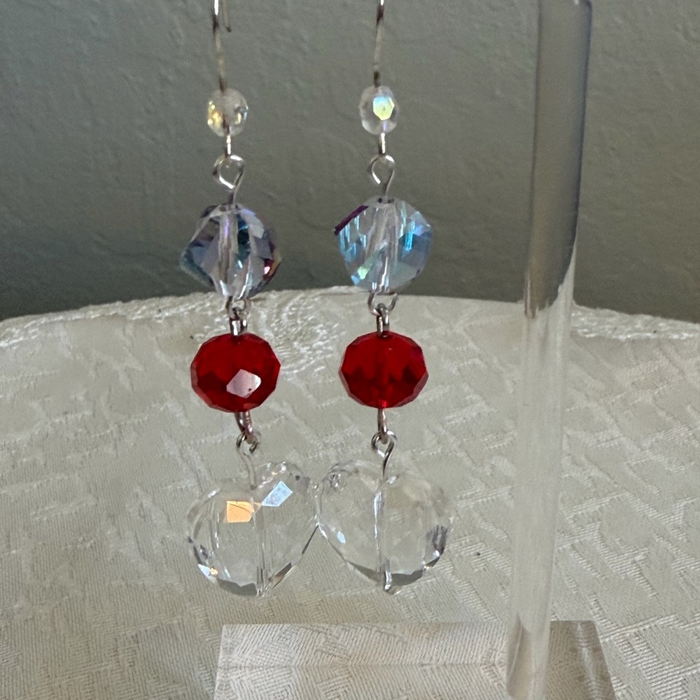 Crystal clear glass hearts and AB Glass Earrings - Picture 7 of 7